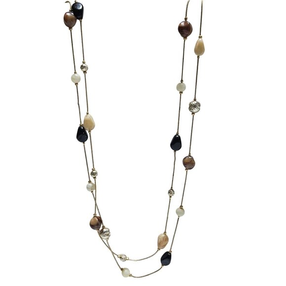 Vintage Boho Chic Multi Stone Beaded Necklace Gold Tone Chain Fashion Jewelry - Picture 1 of 7